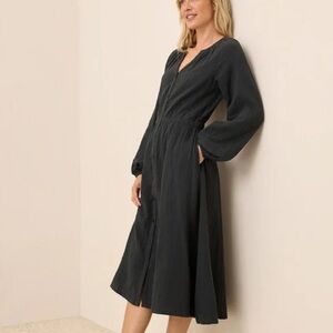 PACT Organic Cotton Coastal Double Gauze Poet Sleeve Midi Dress Size XXS